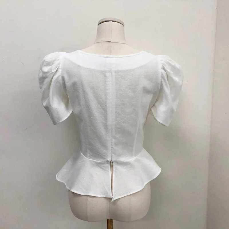 RealShe, модные женские рубашки, квадратный воротник, короткий рукав, пуговицы, асимметричные топы и блузки, Женская Летняя Повседневная Блузка