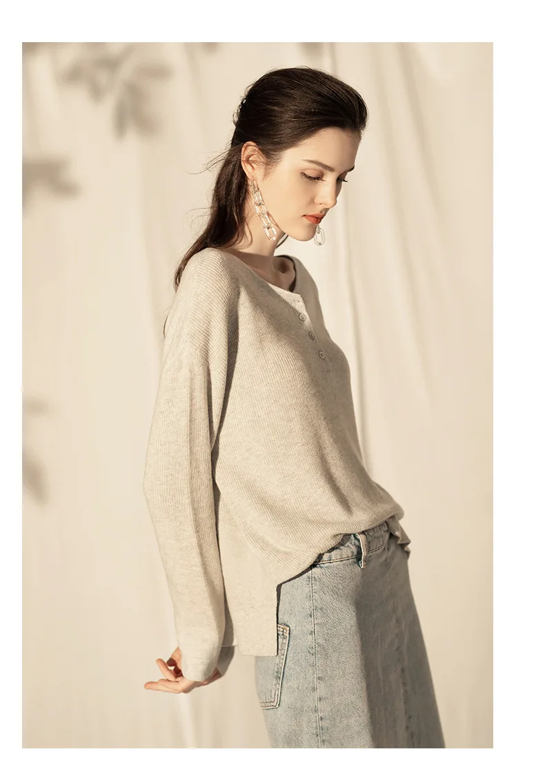 LZJN 2019 New Women Sweater Button Round Neck Women Basic Loose Knitted Pullover Women Sweaters And Pullovers Knit Jumper (19)