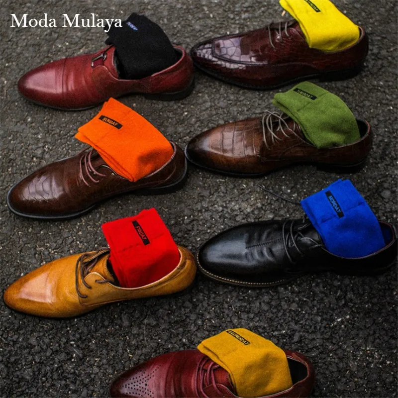 

Moda Mulaya Fashion Mens Socks Combed Cotton Solid Color Business Socks for Man British Style Multi-Colored Week Socks for Male