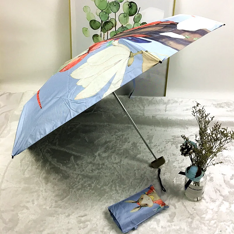 1pc Five Folding Rainy Day Pocket Umbrella Mini Waterproof Sun Protection Flat Handle Women Girls Outdoor Portable Parasol