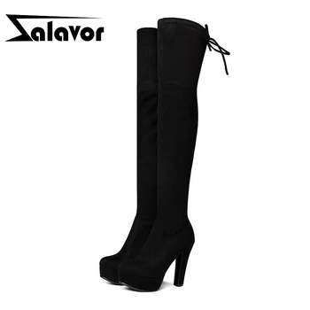 

ZALAVOR 2020 Warm Platform 8 Color Hot Sale Women Elastic Bootie Fur High Heel Boots Cross Strap Women Shoes Footwear Size 34-43
