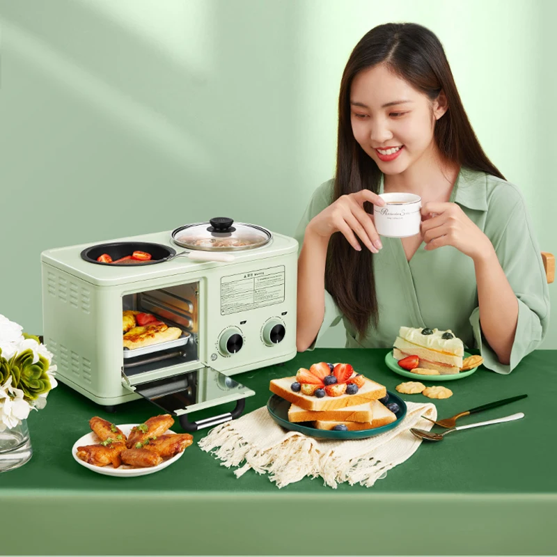 Household 3 In 1 Breakfast Making Machine Kitchen Toaster Frying Pan Mini Oven Bread Pizza Maker Hot Pot Steamer Boiling Pot