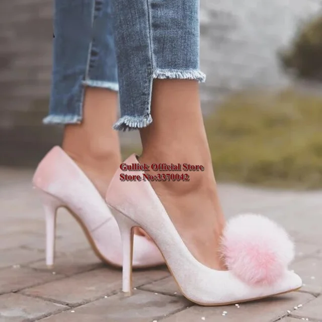 Fashion Pom Pom High Heel Shoes Army 