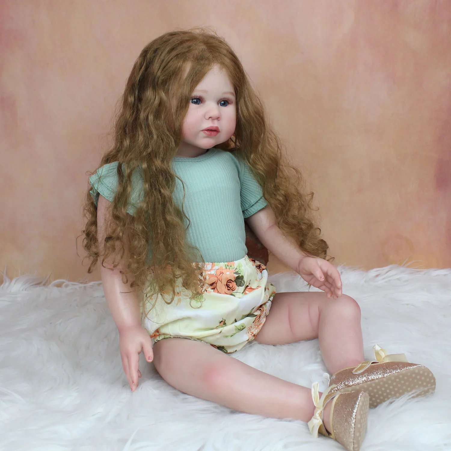 70 CM 3D Paint Skin Soft Silicone Reborn Baby Girl Doll Toy Cloth Body Realistic Long Hair Alin Princess Toddler Dress Up Bebe 4