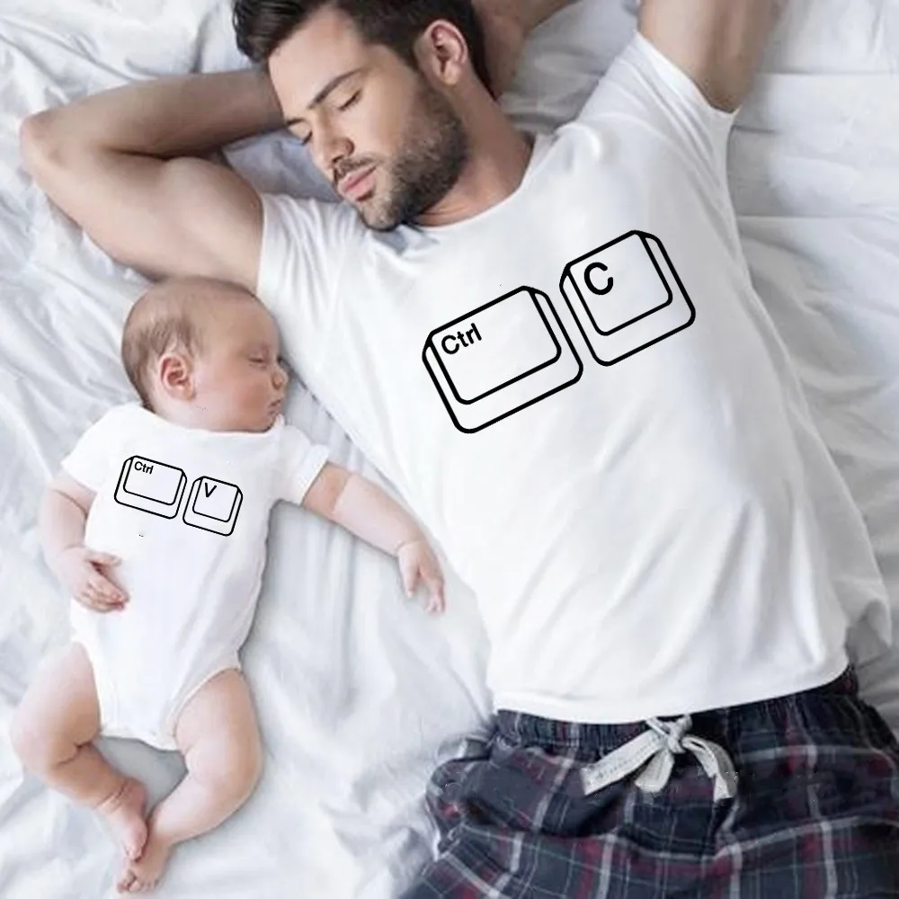 Camiseta a juego Ctrl C Ctrl V para hombre, hijo, hija, papá, Tops, ropa informal para bebé, niña y niño, aspecto familiar