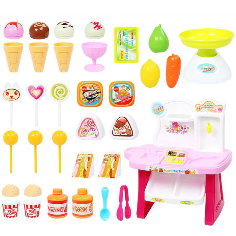 New Children's Multi-Functional Supermarket Cashier Ice Cream Cart Ice Cream Shopping Cart Sales De