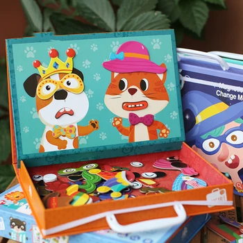 

Portable Puzzle Magnetic Stickers Wooden Magnetic Puzzle Toy Early Educational Intelligence Toy Children Birthday Christmas Gift