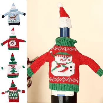 

Christmas Red Wine Bottle Cover XMAS Deer Hat Sweater Suit Table Decor