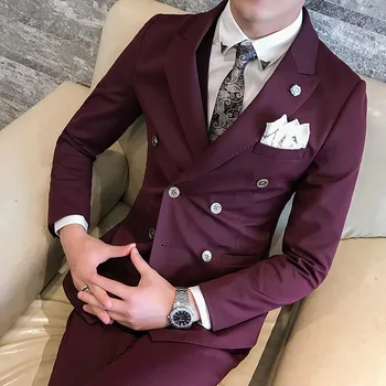 

Suit Men Formal Dress Male Slim Wedding Suits For Men Double Breasted Mens Suits Costume Ternos Masculino 3PC Jacket +Vest+Pants