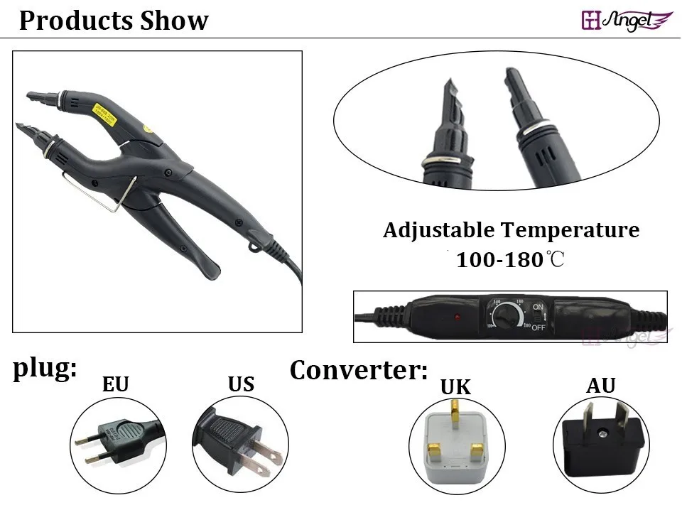 50 шт. JR-668 для наращивания волос, Кератиновый соединитель для когтей/палочка для утюга, инструмент для плавления предварительно скрепленных волос с розеткой EU, AU, US, UK