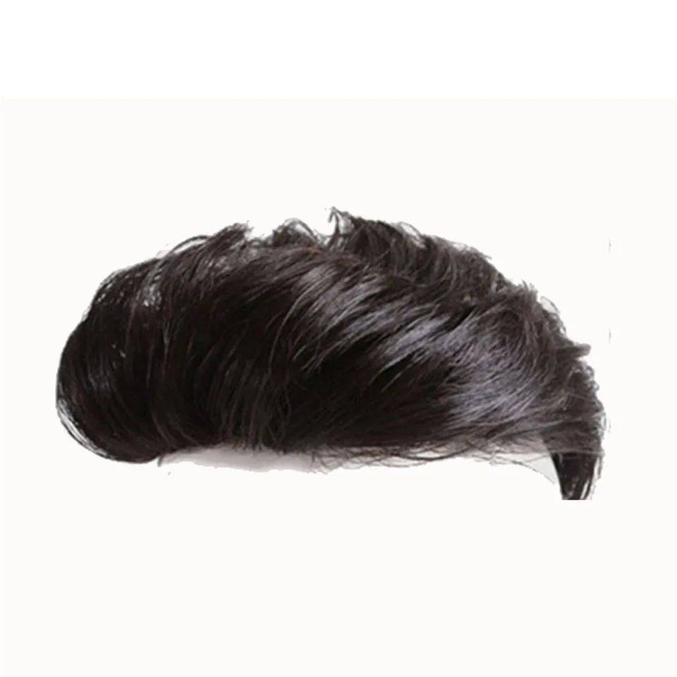 

Allaosify 6" Topper Toupee Hairpiece Clip In One Piece Hair Extension Synthetic Hair with Bangs for Men Natural Black Airpalne
