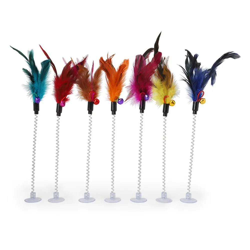 Cat toy colorful suction cup with bell spring mouse cat spring feather