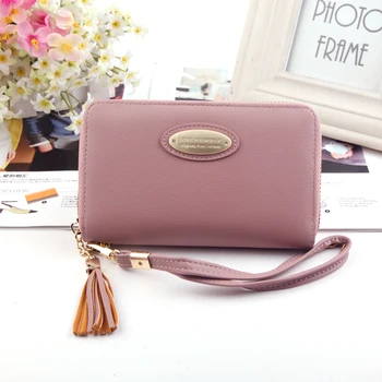 

2020 new women's wallet trendy short PU leather tassel wallets fashion multi-card zip card case
