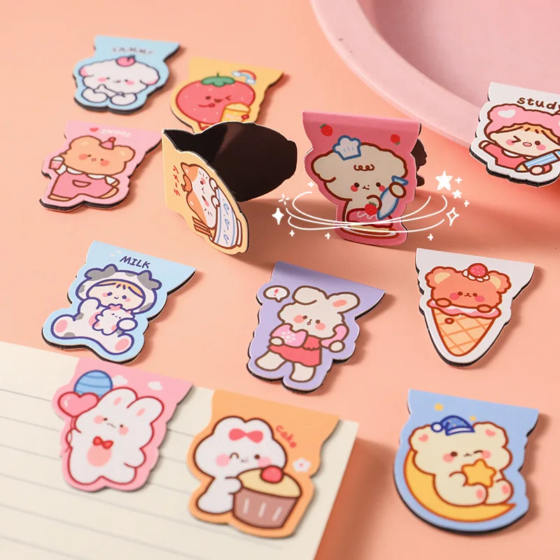 12pcs Cartoon Bookmarks Set Cute Bear Rabbit Cat Girl Book Marker Kawaii Gift
