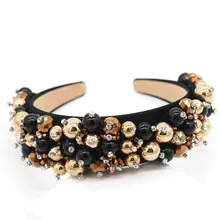 Новая причастия полная роскошь Cyrstal барокко ободок для волос Мода черный и золотой жемчуг заколка для прически ювелирная застежка для волос Обручи для волос