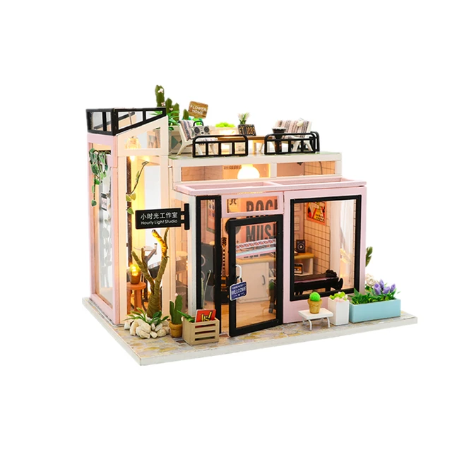 Handmade Romantic Coffee DIY House Toys Dollhouse Micro Landscape Furniture Dolls House Model Assembled Boy Girl Wood Models 6