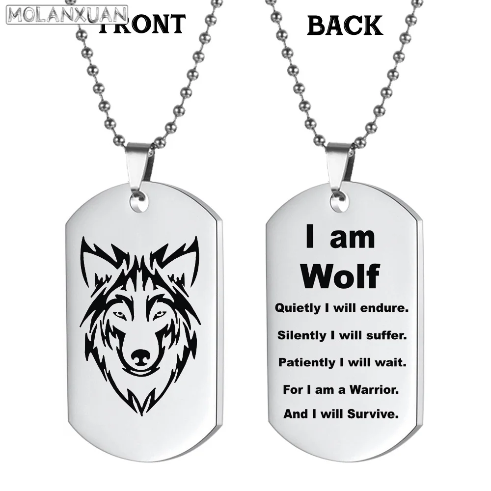 Wolf Military Dog Tag Pendant Necklaces for Men Team Fight Jewelry with Stainless Steel Metal цепь цепи на шею чокер |