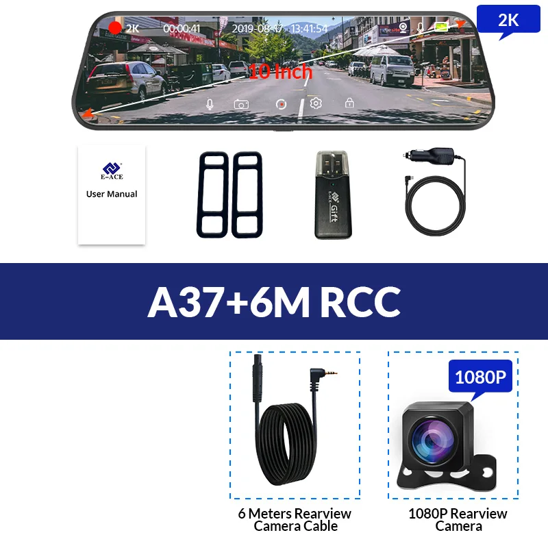 E-ACE Автомобильный видеорегистратор 4G Android ADAS 10 дюймов зеркало заднего вида 2K камера FHD1080P видеорегистратор gps навигация двойной объектив