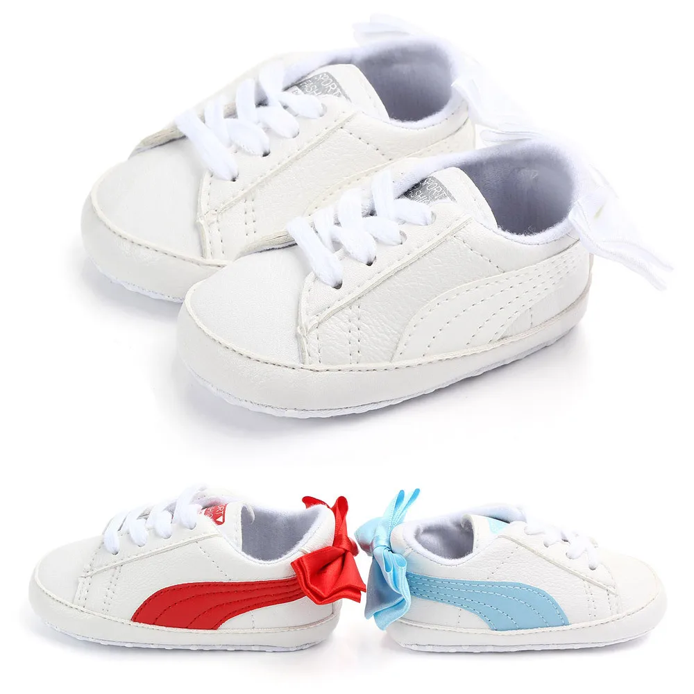 Маленькие белые туфли мягкая обувь для малышей подошва обувь для малышей спортивные туфли на высоком каблуке и с бантом; WJH58