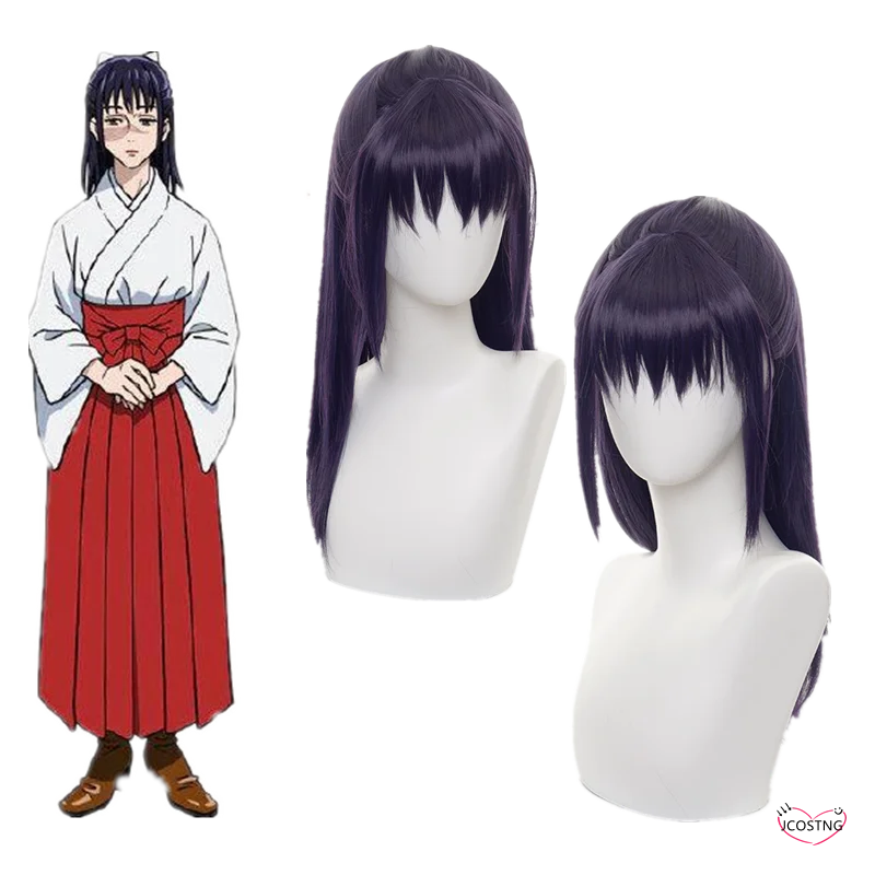 Anime Cosplay Costume Wig Jujutsu Kaisen Black and Purple Mixed Long Hair+Free White Bow Hair Accessories + Net |