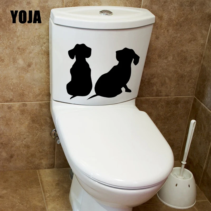 YOJA 23.2X18.3CM Симпатичные такса Щенков Собак наклейки для унитаза Гостиная домашний