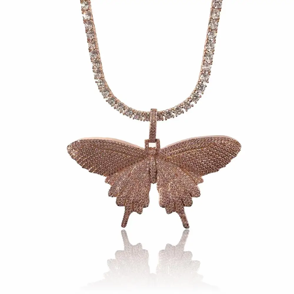 Iced out rose подвеска в виде золотой бабочки Bling bling tennis chain