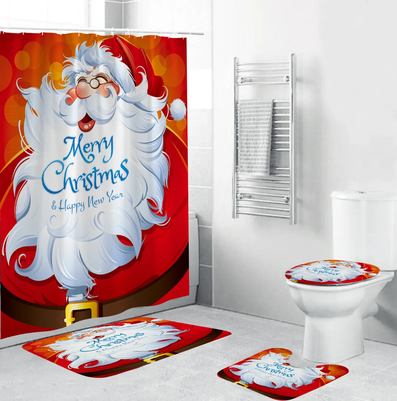 Забавные 1/2/3/для волос(4 предмета), Рождество, душ Шторы украшения Xmas Санта сиденье для унитаза и защитным кожухом ковер Ванная комната коврики фестиваль вечерние домашний декор