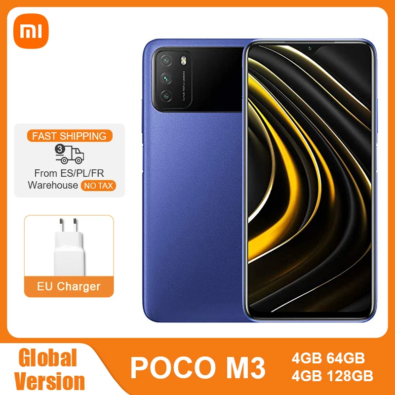 POCO-teléfono inteligente M3 versión Global, 4GB y 128GB, Snapdragon 662, ocho núcleos, 6000mAh, Triple cámara de 48MP, pantalla FHD + DotDrop de 6,53 pulgadas