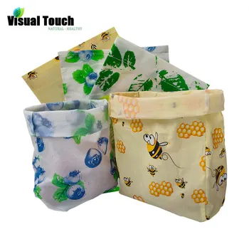 

Visual Touch Eco Friendly Beeswax Food Wraps Bag Food Fresh Keeping Storage Organic Packing Cling Reusable Packaging Snack Wraps