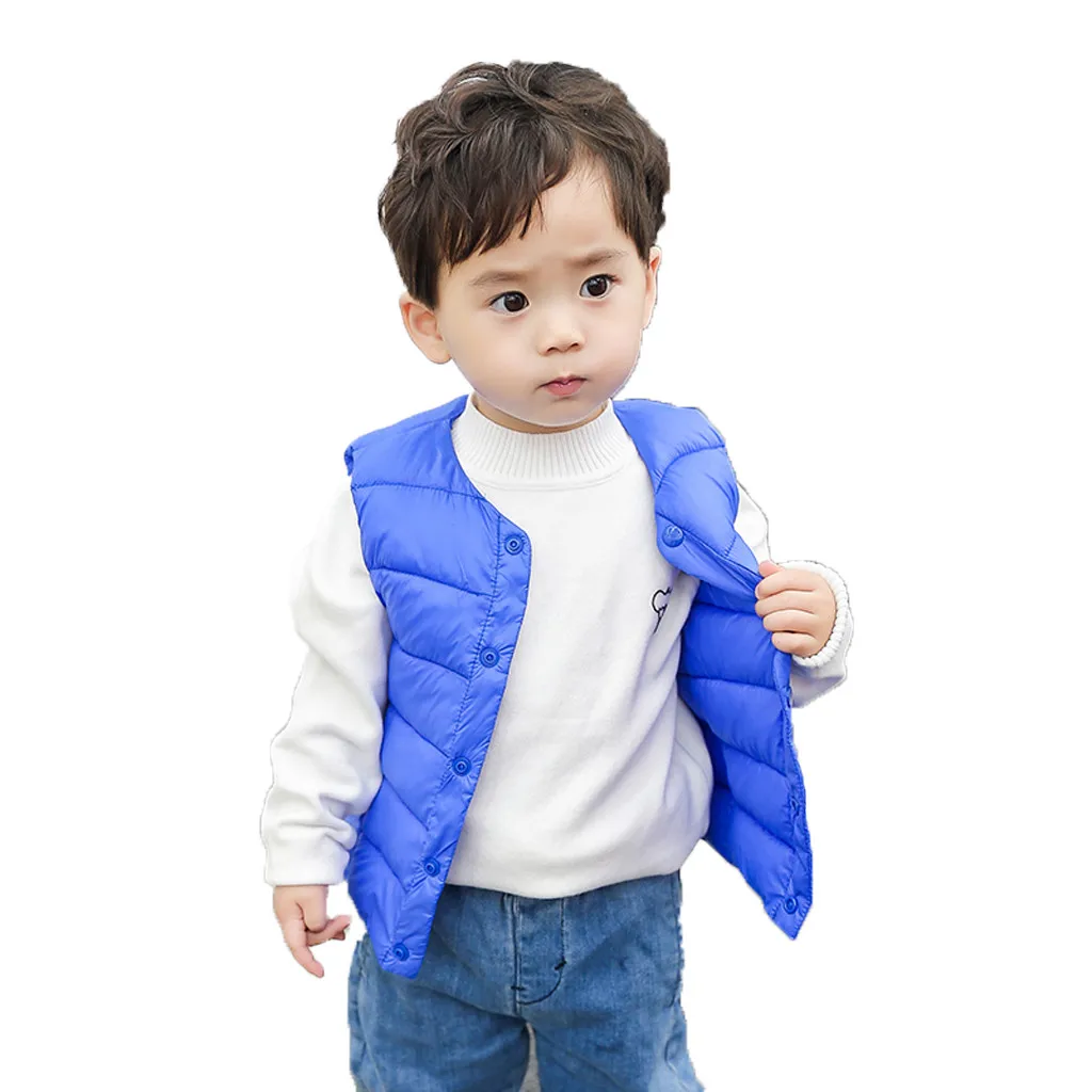 Детский жилет Зимняя хлопковая теплая безрукавка детская одежда осенняя куртка без рукавов Верхняя одежда YP - Цвет: Blue