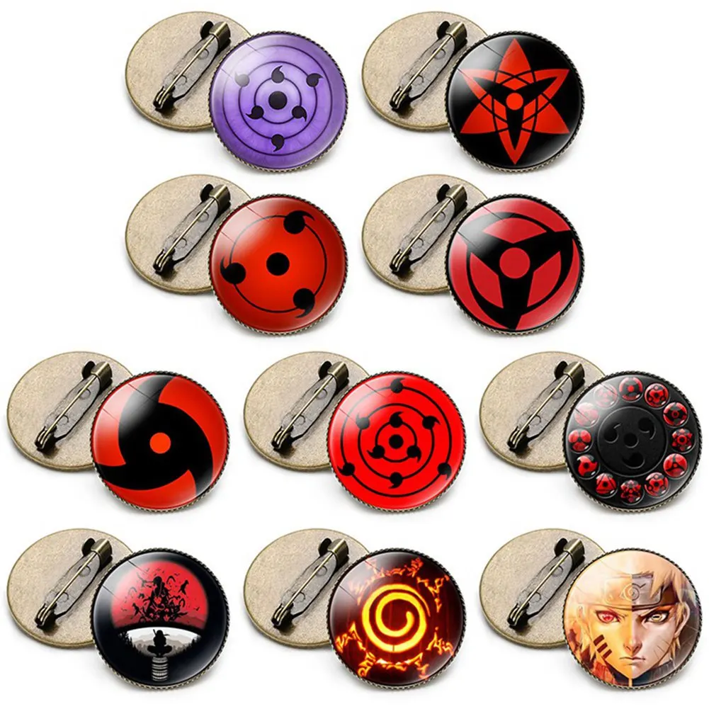 Anime Naruto Rinnegan Eyes Glass Cabochon Brooches & Pins Uchiha Clan Badge Sasuke Itachi Cosplay Fans Gift