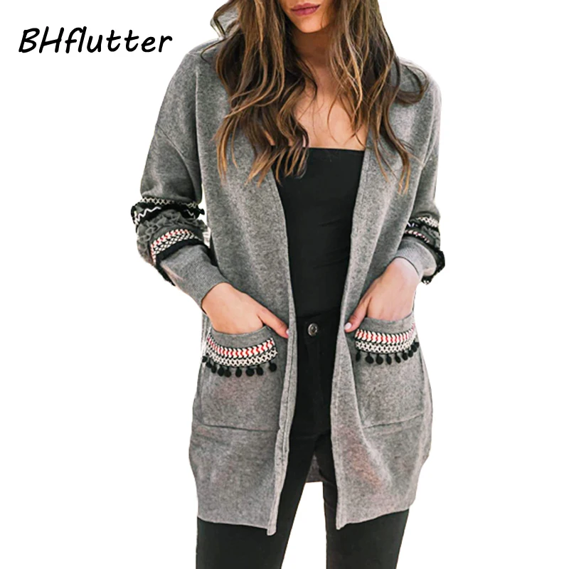 

BHflutter Plus Size Long Cardigan Women Ruffles Casual Open Stitch Sweater Knitted Tops Winter Sweaters Jumper truien dames
