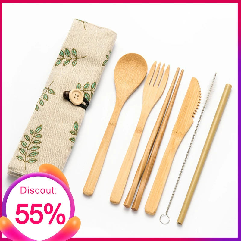 

Eco-Friendly Tableware Dinnerware Set Wooden Bamboo 20cm Spoon Fork Knife Chopsticks Kit for Work Putdoor Travel Tableware Set