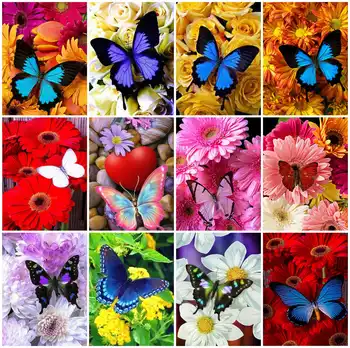 

Huacan 5D Diamond Painting Full Square Flower And Butterfly Rhinestone Picture Diamond Embroidery Mosaic Cross Stitch Home Decor