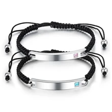 

Handmade Adjustable Rope Stainless Steel Bar Bracelets Custom Engraved Name/Letter/Date Bracelet For Women Man Couple Dad Mom