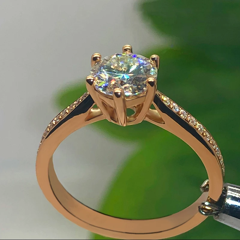 Кольцо из чистого розового золота 18 К Муассанит 1ct 2ct 3ct классика круглая огранка