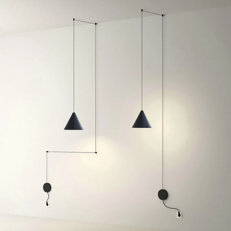 Nordic Simple Modern Led Black Chandelier Pendant Lights For Bedroom Room Decor Bedside Reading Long Wire Hanging Lamp Fixture | Лампы и