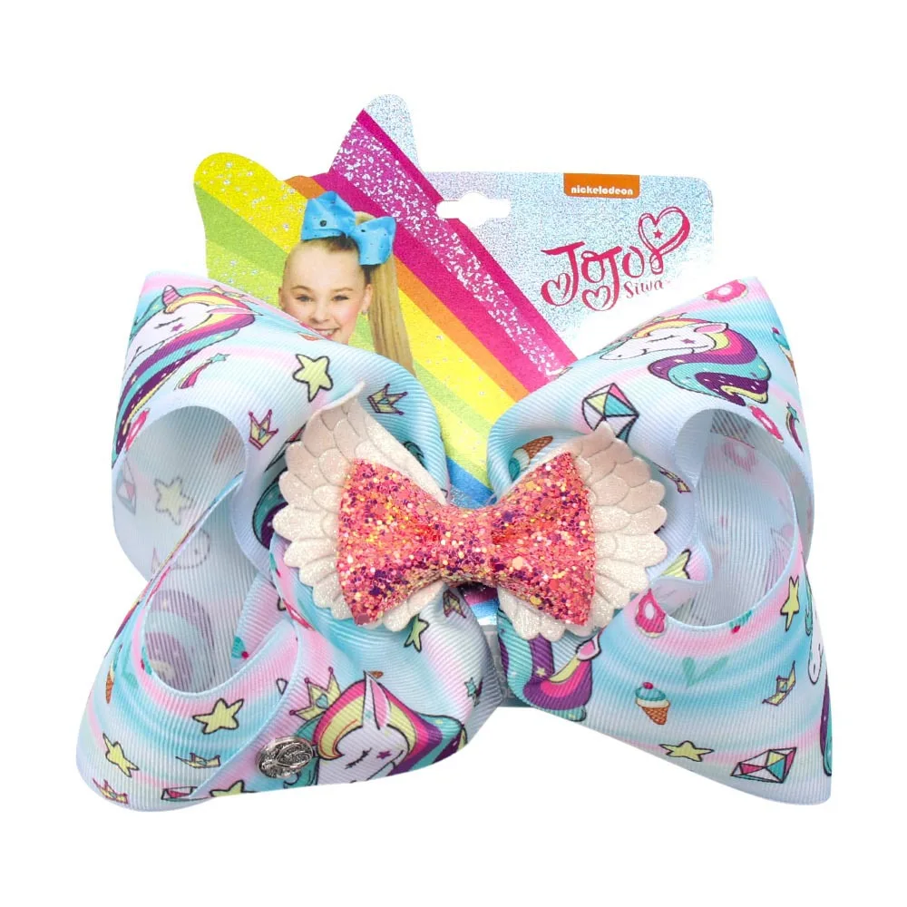 JOJO Siwa большой бант для волос милая корсажная лента банты принт Единорог цветная шпилька для маленьких девочек эксклюзивные аксессуары для волос ручной работы - Цвет: 1