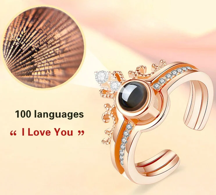 

Rose Gold&Silver 100 languages I love you Projection Ring Romantic Love Memory Wedding Ring Jewelry Gift For Wife Women