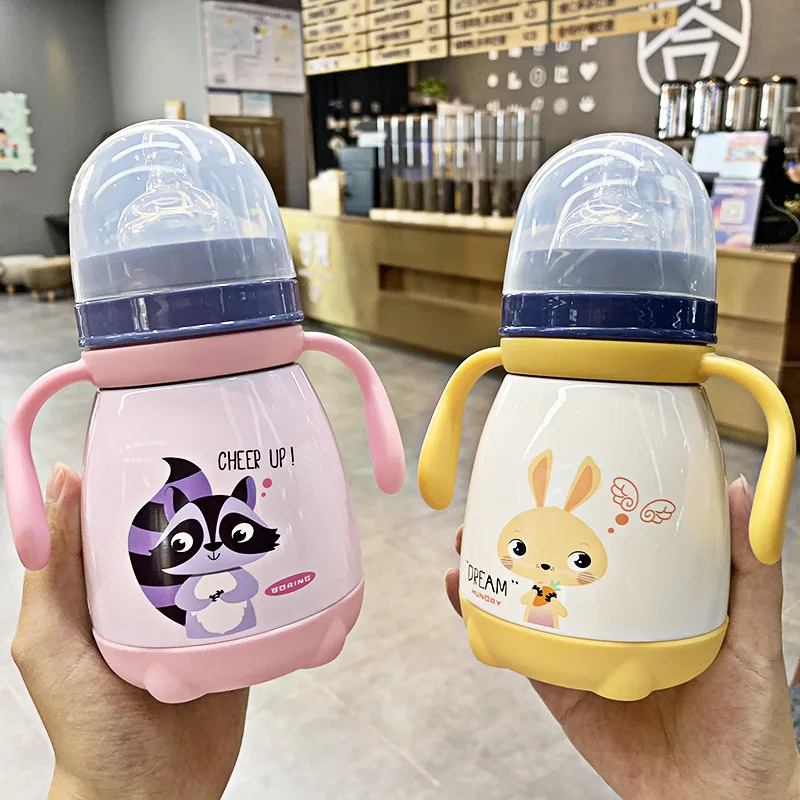 330ml Baby Feeding Cup with nipple Stainless Steel Insulated hot water Bottle leak-poof thermal Cup Milk Thermos for Children