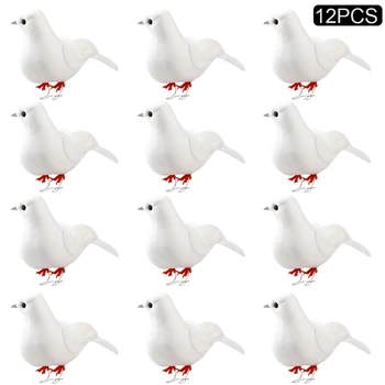 

12 Pcs Artificial Simulation Foam Bird White Feather Lawn Figurine Ornament DIY Craft for Wedding Party Decoration Accessories