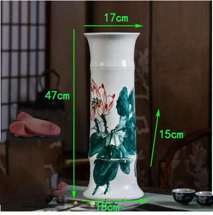 Chinese Jingdezhen Ceramic Tube Rich Bamboo Vase Flower Arrangement Livingroom Home Figurines Craft Office Furnishing Decoration - Цвет: style10-L