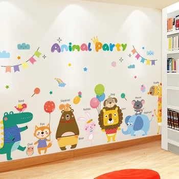 

[shijuekongjian] Cartoon Animals Wall Stickers DIY Lion Bear Mural Decals for Kids Rooms Baby Bedroom Nursery Home Decoration