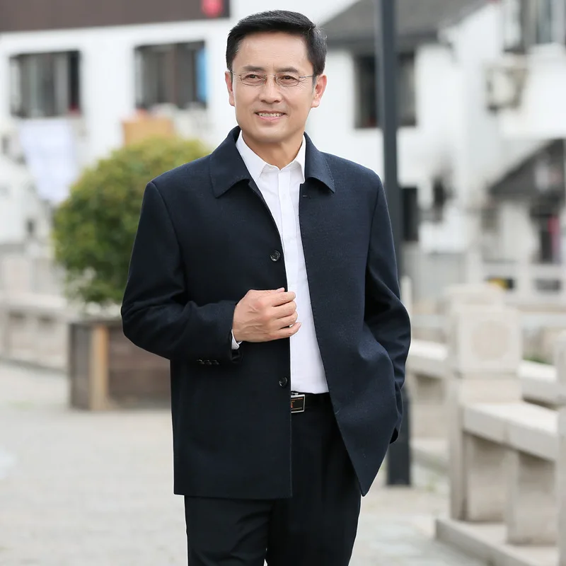 

Men Jacket 2019 New Style Middle-aged Men Fold-down Collar Buttons Casual Coat Daddy Clothes