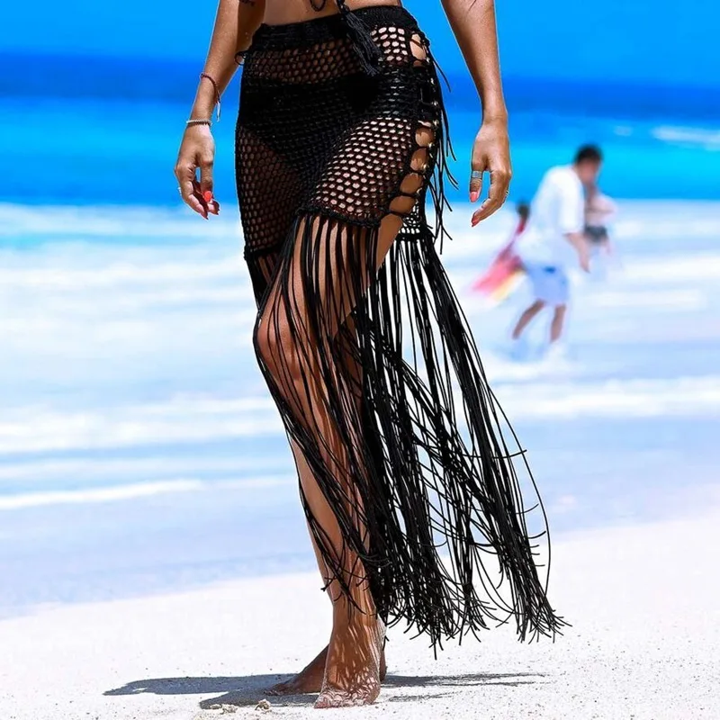 2021 накидка для пляжа, женская пляжная одежда с кисточками, купальник в сетку, накидка на пляжную юбку, Женская туника, купальный костюм, накидки