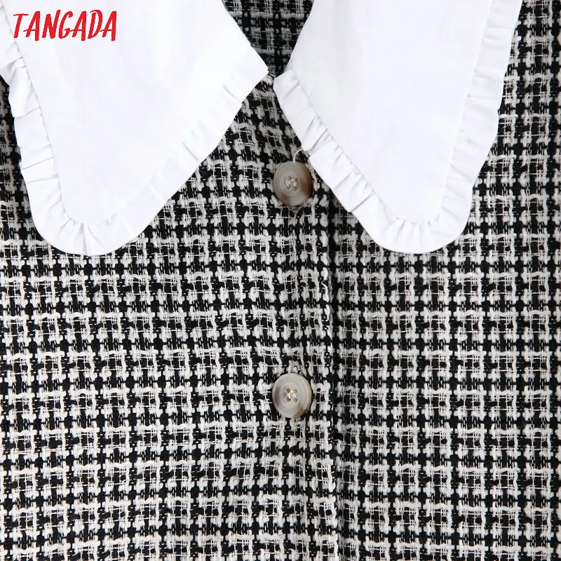Tangada, Женская твидовая плотная блузка с кисточками, короткий рукав, воротник Питер Пэн, шикарная Женская короткая рубашка, blusas femininas BE181