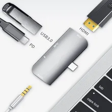 4 в 1 Тип C к HDMI PD док-станция USB 3,0 адаптер Быстрая зарядка 3,5 мм аудио интерфейс сплиттер конвертер аксессуары для ноутбука