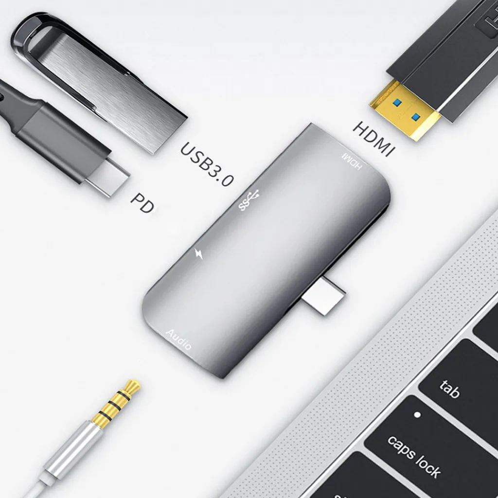4 in1 Тип C к HDMI PD док-станция USB 3 0 адаптер быстрой зарядки 5 мм аудио Интерфейс