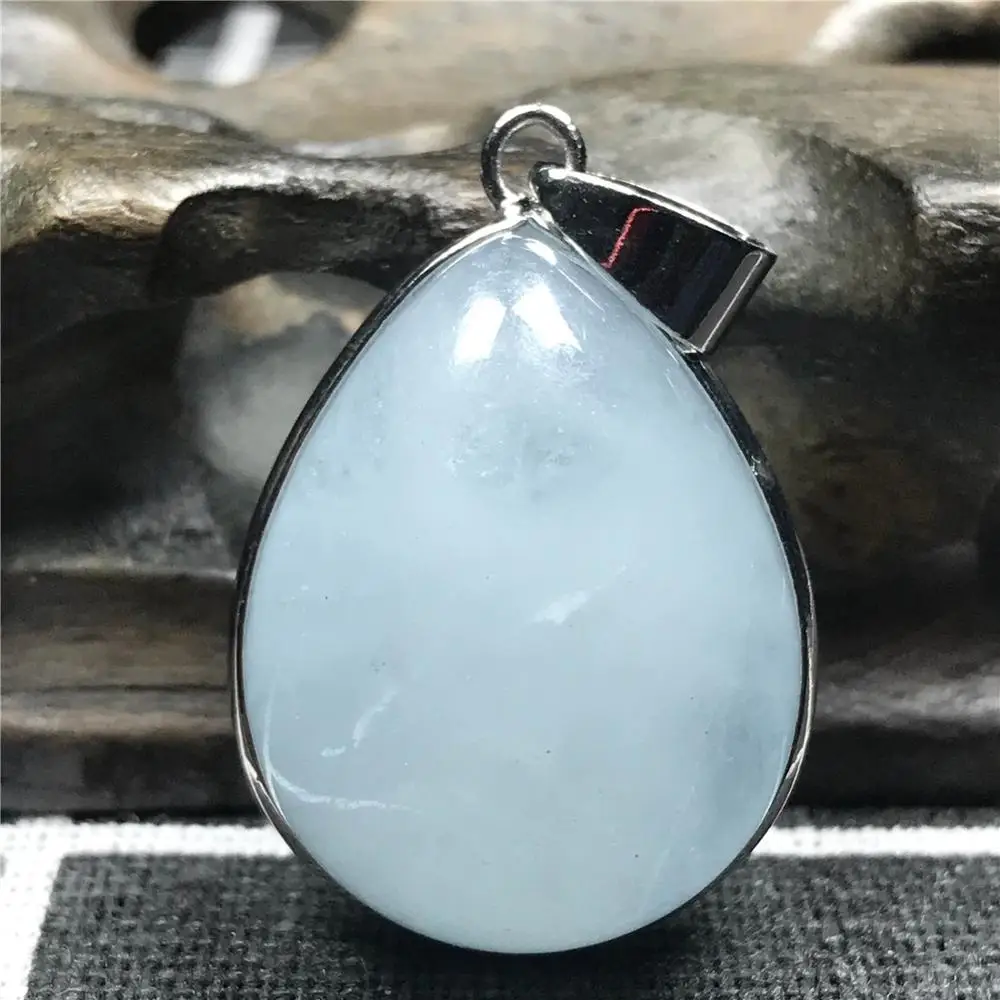 

Genuine Natural Blue Aquamarine Pendant For Woman Man 26x21x12mm Water Drop Beads Silver Necklace Pendant Jewelry AAAAA