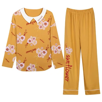 

Pajamas Girl Spring Autumn Winter Long Sleeve Pajamas Set Cotton Lady Cartoon Lovely Doll Collar Home Clothes